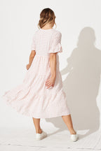 Women’s Checked Tiered Flounce Sleeve Midi Dress