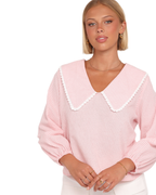 Women’s Gingham Long Sleeve Top with Oversized Collar