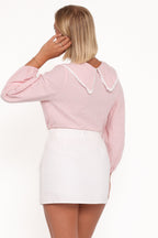 Women’s Gingham Long Sleeve Top with Oversized Collar
