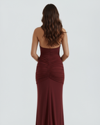Women’s Halter Neck Ruched Maxi Dress with Front Drape