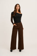 Women's High Rise Wide-Leg Full Length Pants with Seam Detail