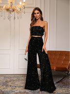 Women's Sequin Wide Leg High Waist Pants