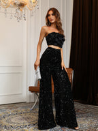 Women's Sequin Wide Leg High Waist Pants