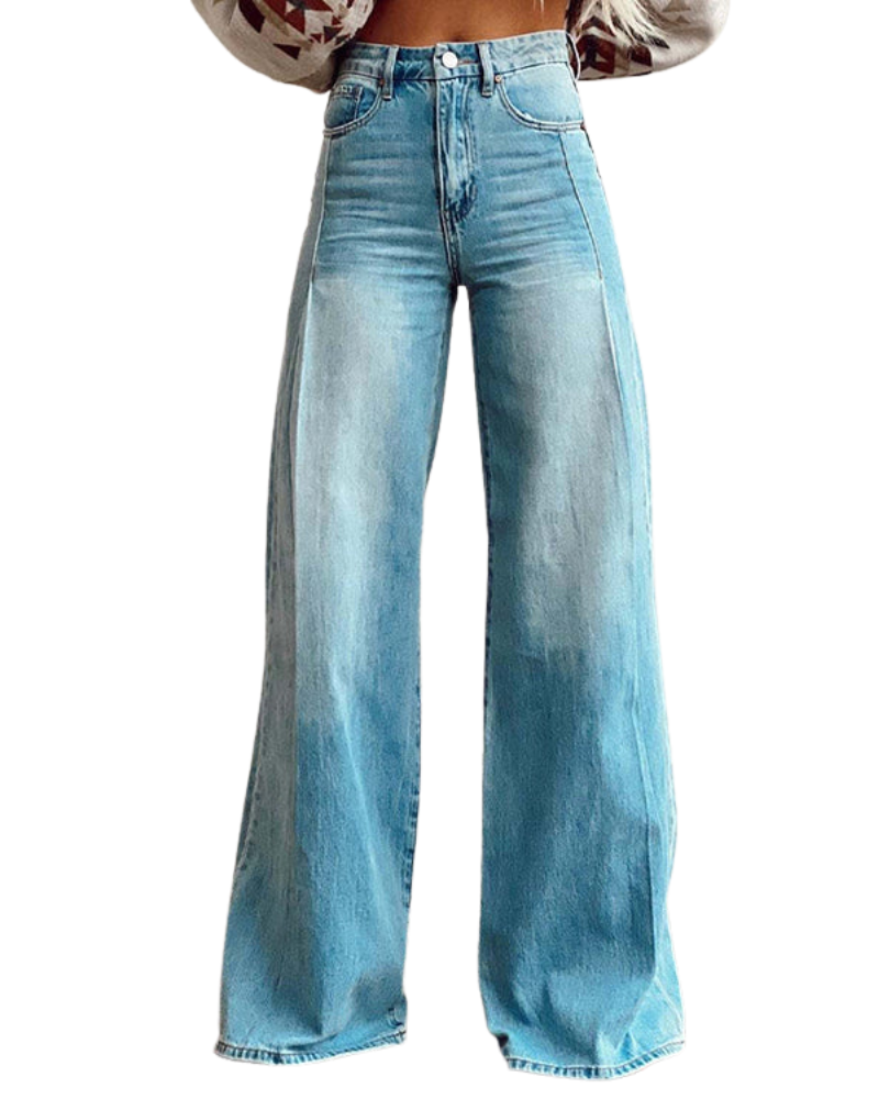 Women’s High-Waisted Wide-Leg Denim Jeans with Front Pockets