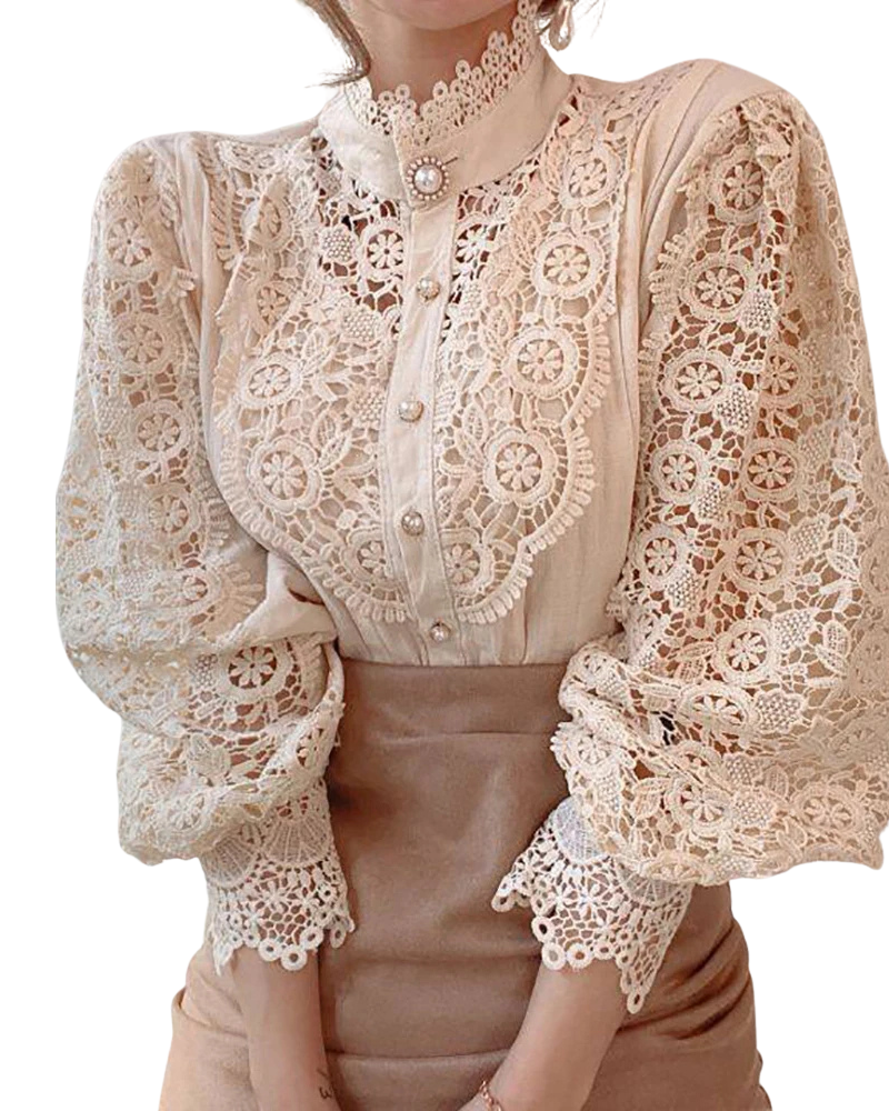 Women’s Lace Long Sleeve Button-Front Blouse
