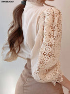 Women’s Lace Long Sleeve Button-Front Blouse