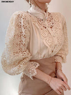 Women’s Lace Long Sleeve Button-Front Blouse