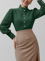 Women’s Lace Long Sleeve Button-Front Blouse