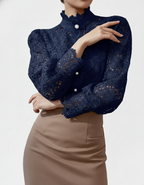 Women’s Lace Long Sleeve Button-Front Blouse