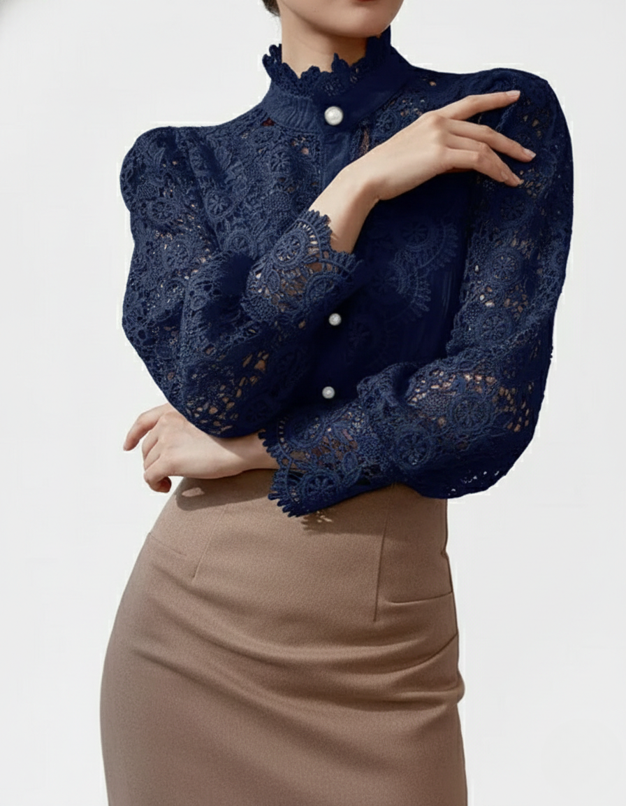 Women’s Lace Long Sleeve Button-Front Blouse