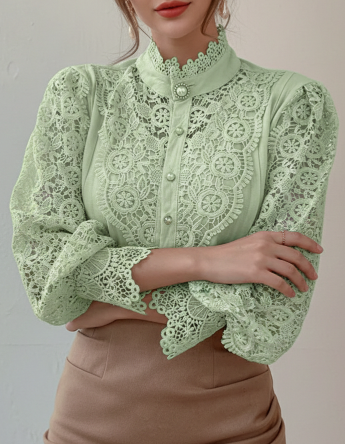 Women’s Lace Long Sleeve Button-Front Blouse