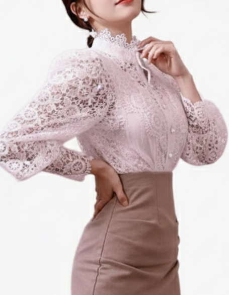 Women’s Lace Long Sleeve Button-Front Blouse