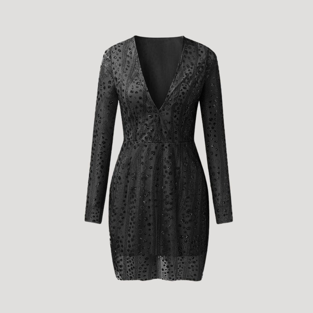Women’s Long Sleeve Deep V-Neck Sequin Dress