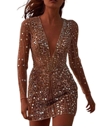 Women’s Long Sleeve Deep V-Neck Sequin Dress