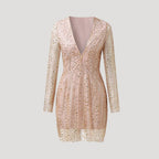 Women’s Long Sleeve Deep V-Neck Sequin Dress