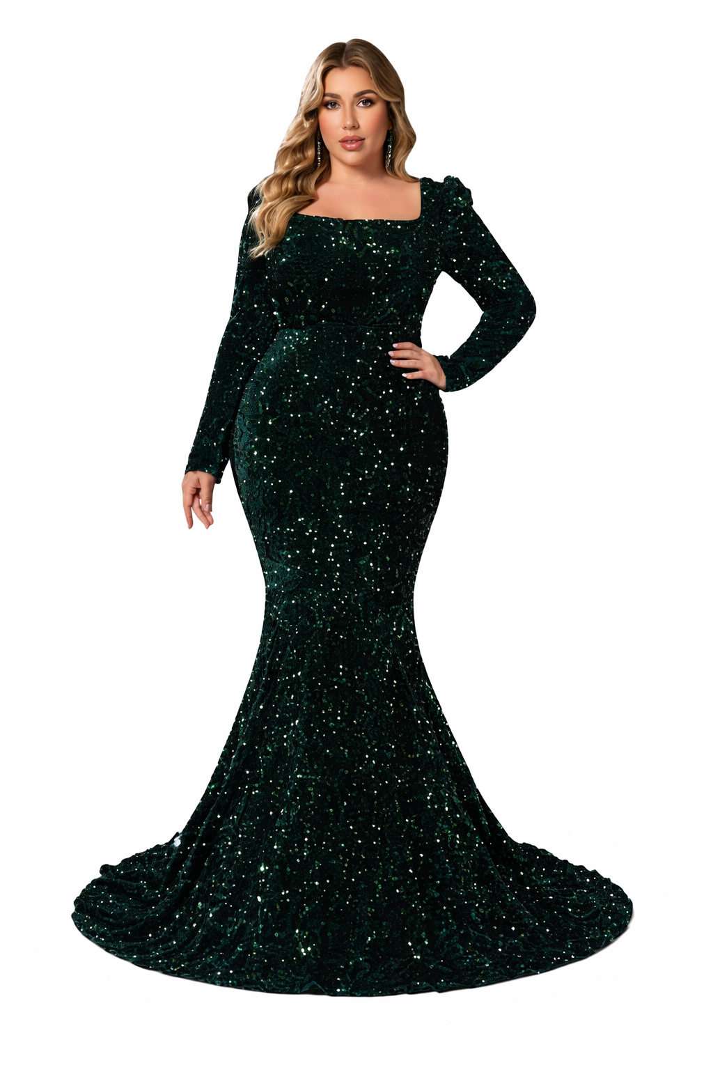 Women's Sequin Maxi Dress with Long Sleeves and Scoop Back