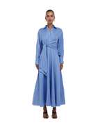 Women’s Long Sleeve Shirt Collar Maxi Dress with Wrap Tie Waist