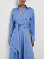 Women’s Long Sleeve Shirt Collar Maxi Dress with Wrap Tie Waist