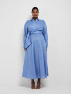 Women’s Long Sleeve Shirt Collar Maxi Dress with Wrap Tie Waist