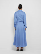 Women’s Long Sleeve Shirt Collar Maxi Dress with Wrap Tie Waist