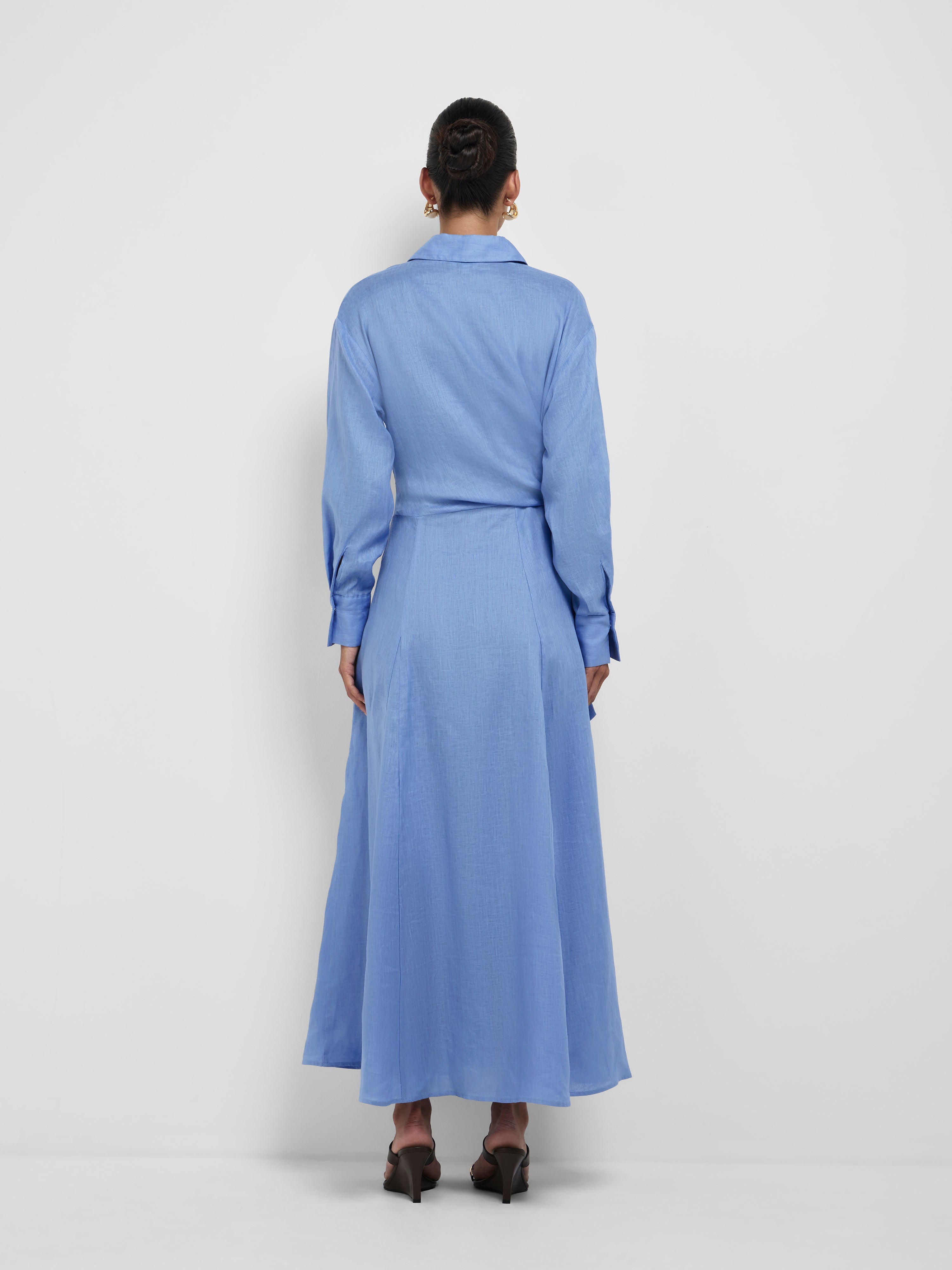 Women’s Long Sleeve Shirt Collar Maxi Dress with Wrap Tie Waist
