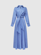 Women’s Long Sleeve Shirt Collar Maxi Dress with Wrap Tie Waist
