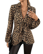 Women’s Long Sleeve Tie Waist Wrap Blouse Leopard Print