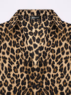 Women’s Long Sleeve Tie Waist Wrap Blouse Leopard Print