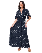 Women’s Maxi Dress V-Neck Short Sleeve Elasticated Waist Polka Dot Dress