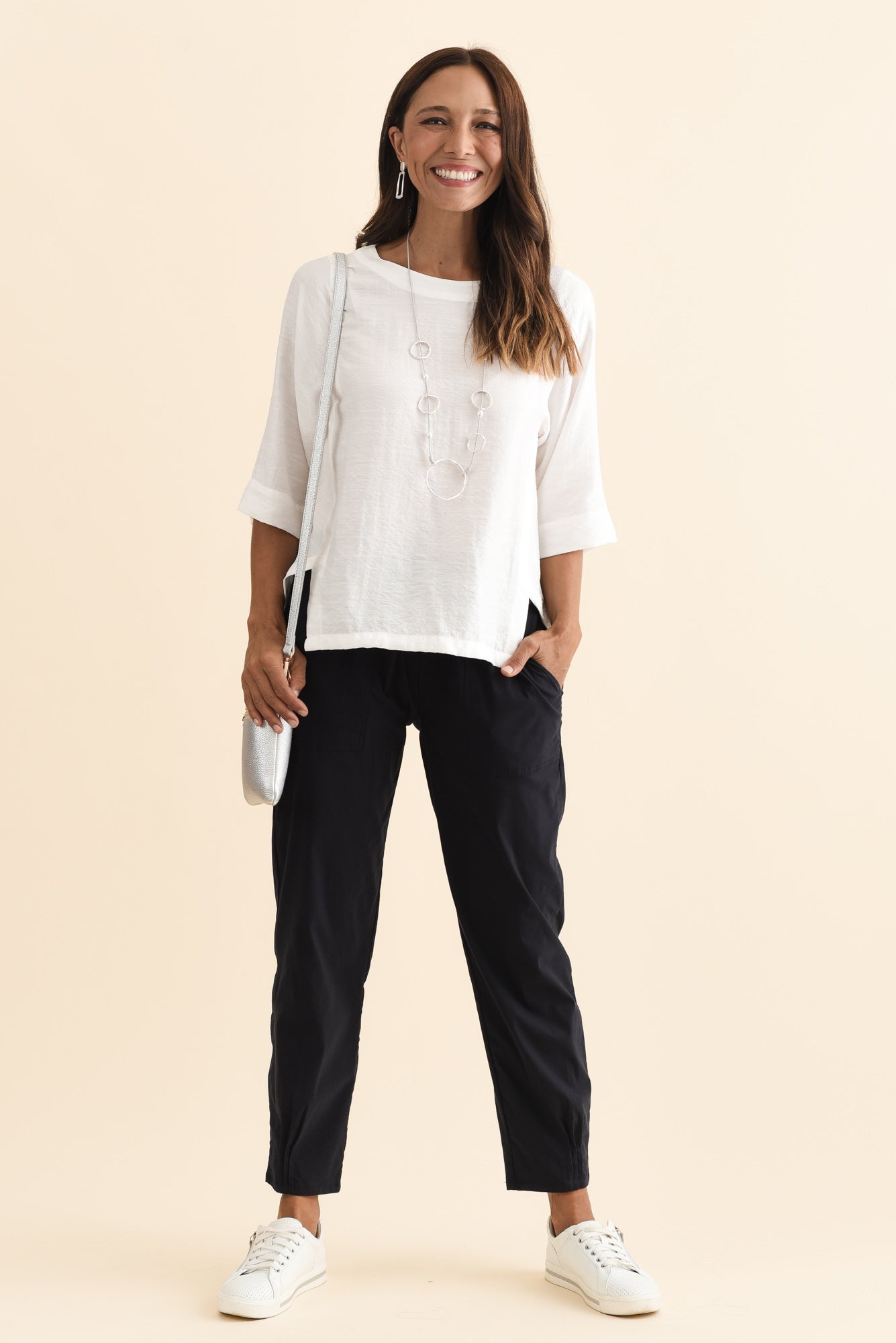 Women’s Navy Elastic Waist Straight Leg Pants