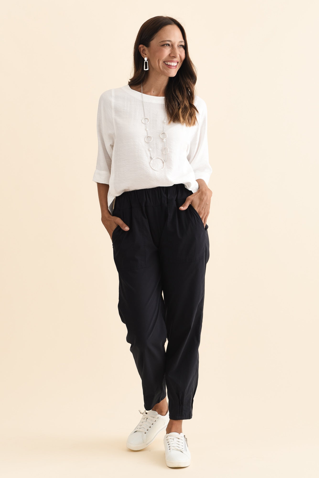 Women’s Navy Elastic Waist Straight Leg Pants