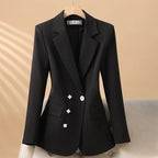 Women’s Notch Lapel Blazer with Single Button Closure and Flap Pockets