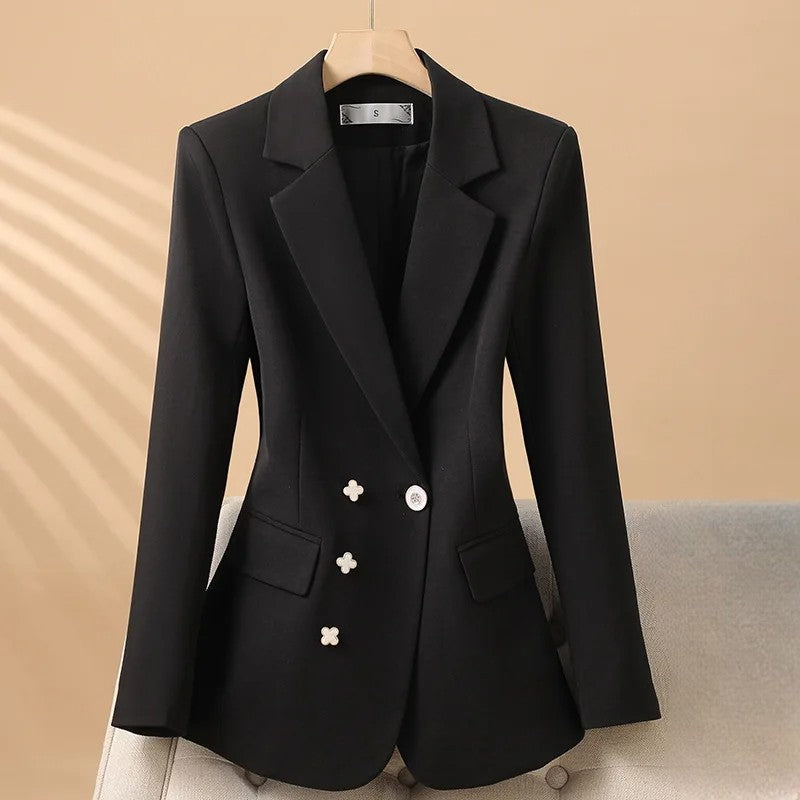 Women’s Notch Lapel Blazer with Single Button Closure and Flap Pockets