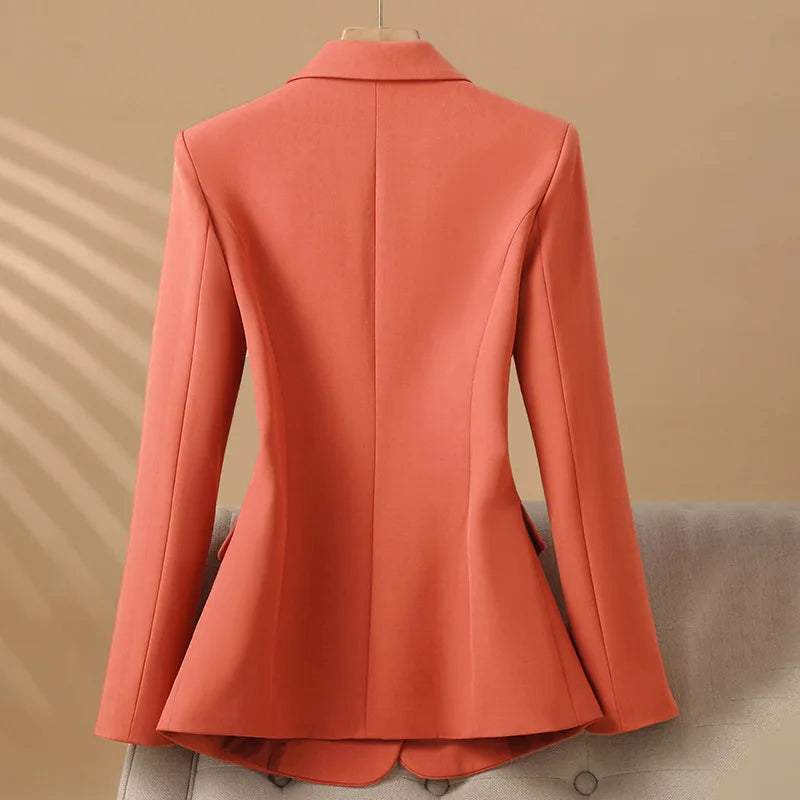 Women’s Notch Lapel Blazer with Single Button Closure and Flap Pockets