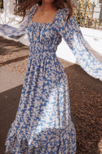 Women’s Off-Shoulder Blue Floral Midi Dress