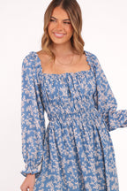 Women’s Off-Shoulder Blue Floral Midi Dress