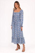 Women’s Off-Shoulder Blue Floral Midi Dress