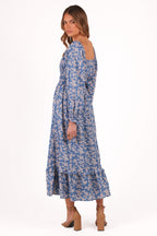 Women’s Off-Shoulder Blue Floral Midi Dress