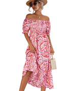 Women’s Off Shoulder Smocked Printed Midi Dress