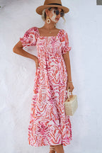 Women’s Off Shoulder Smocked Printed Midi Dress