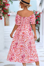 Women’s Off Shoulder Smocked Printed Midi Dress