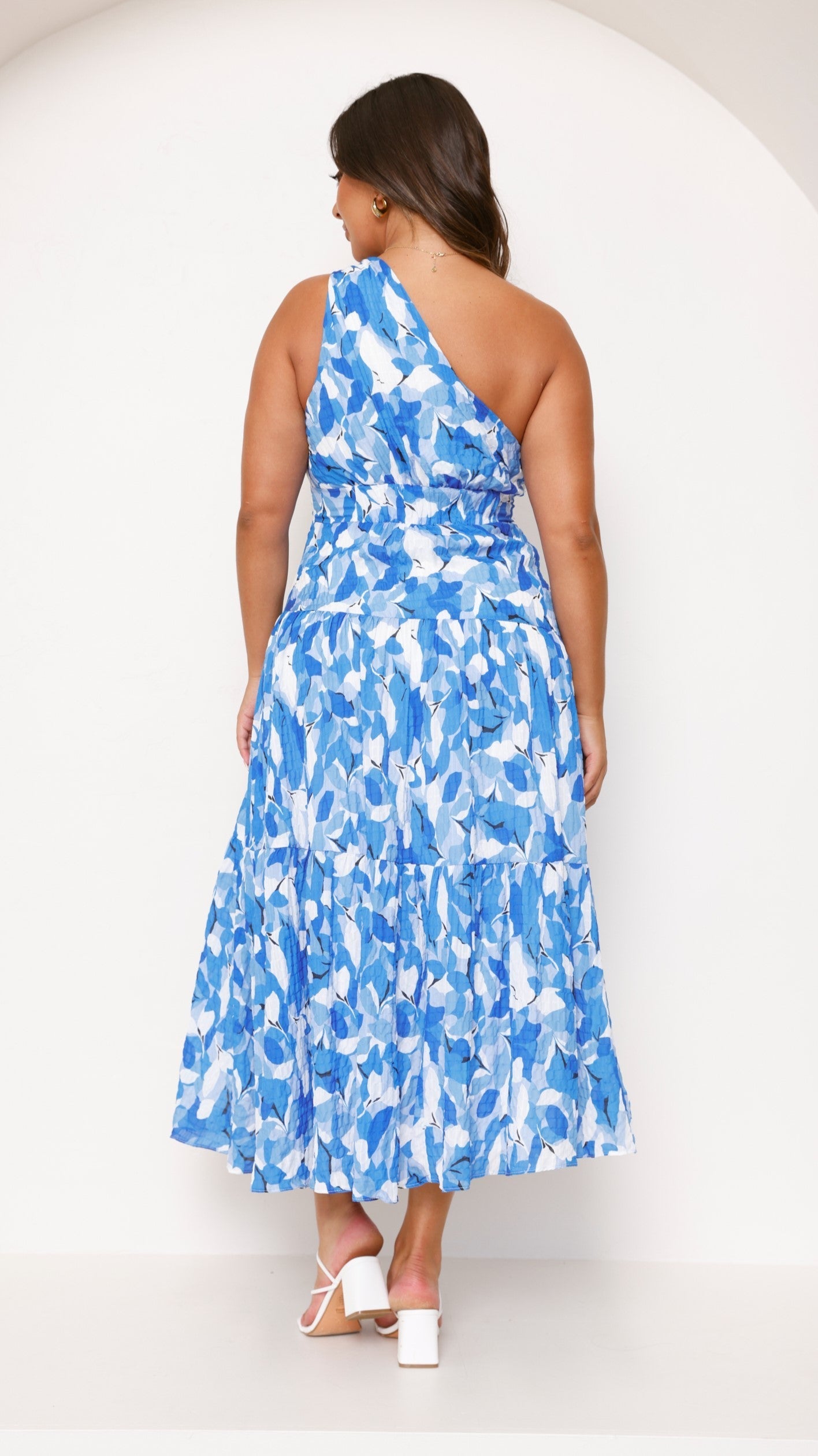 Women’s One-Shoulder Blue Floral Maxi Dress