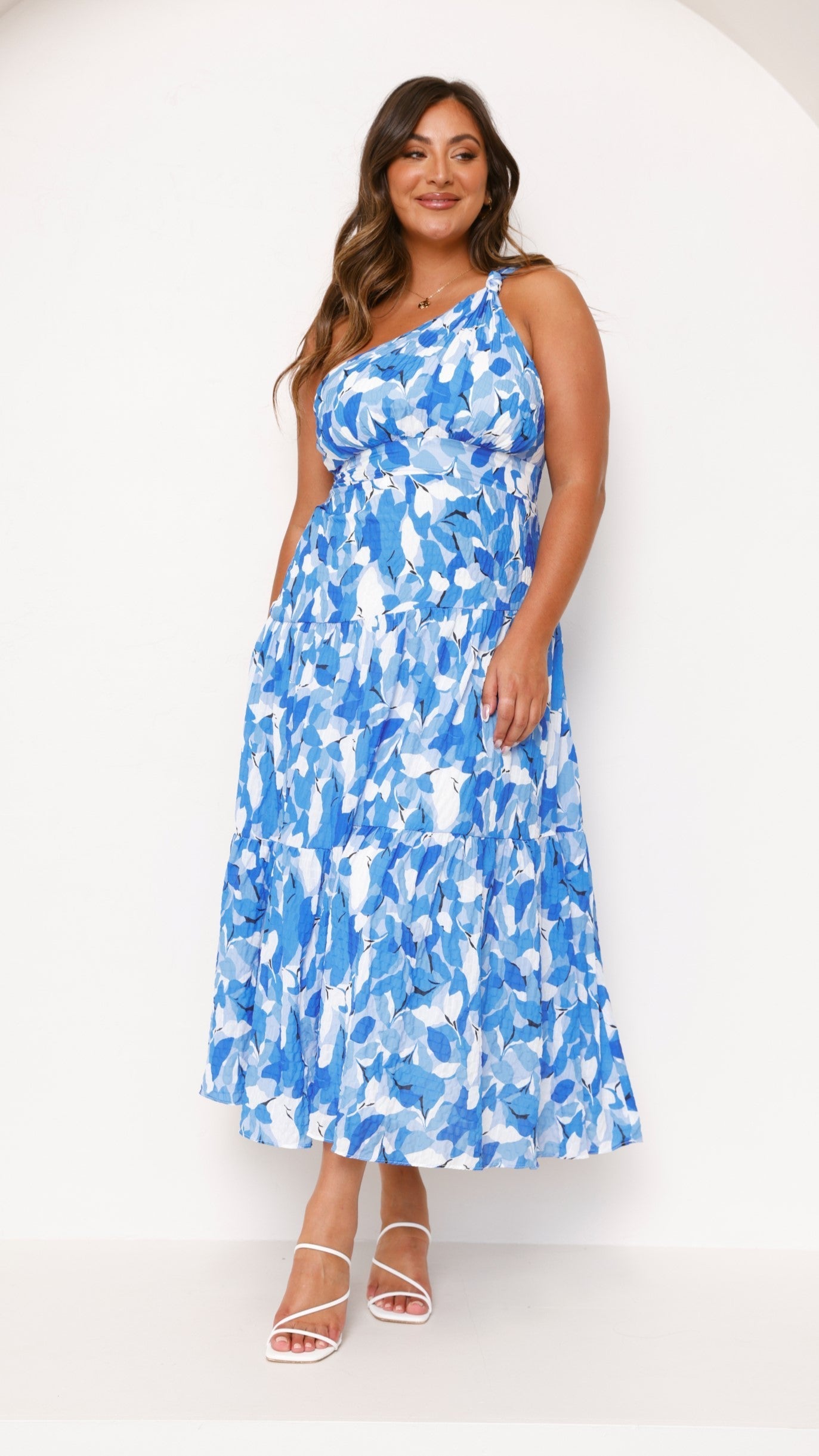 Women’s One-Shoulder Blue Floral Maxi Dress
