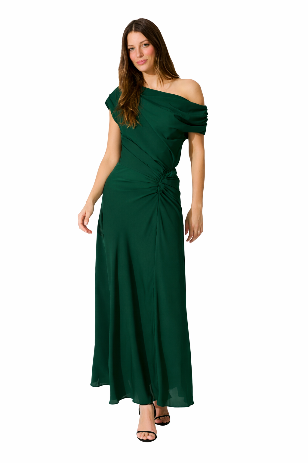Women’s Draped One Shoulder Gathered Maxi Dress