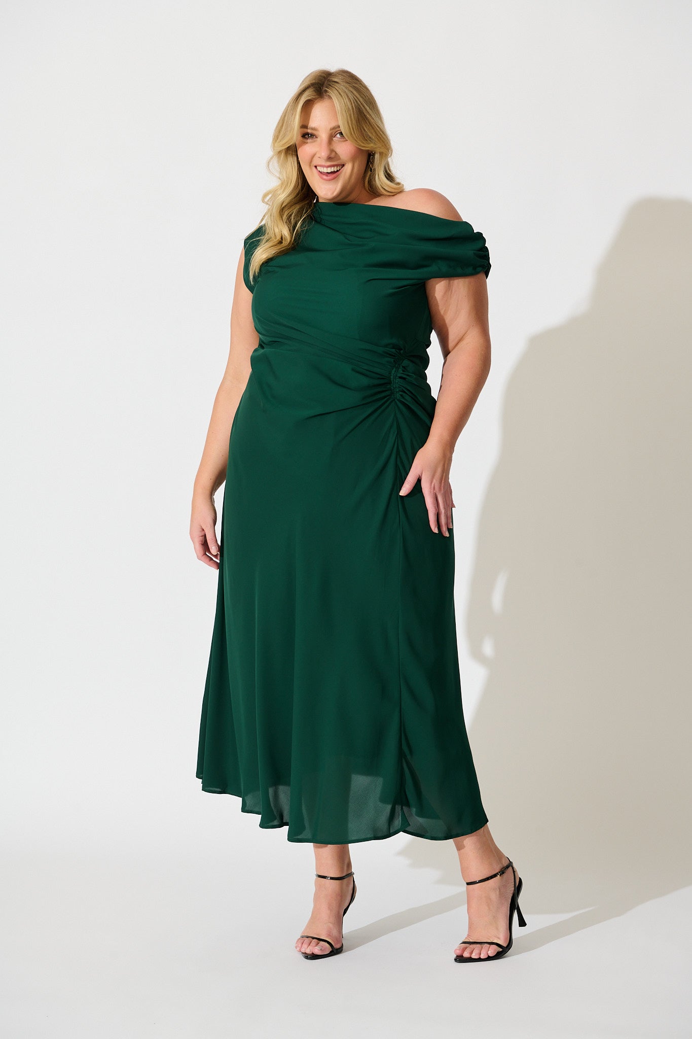 Women’s Draped One Shoulder Gathered Maxi Dress