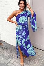 Women’s One-Shoulder Floral Maxi Dress with Side Slit