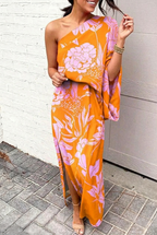 Women’s One-Shoulder Floral Maxi Dress with Side Slit