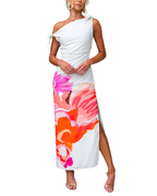 Women’s One-Shoulder Floral Midi Dress with Side Slit