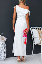 Women’s One-Shoulder Floral Midi Dress with Side Slit