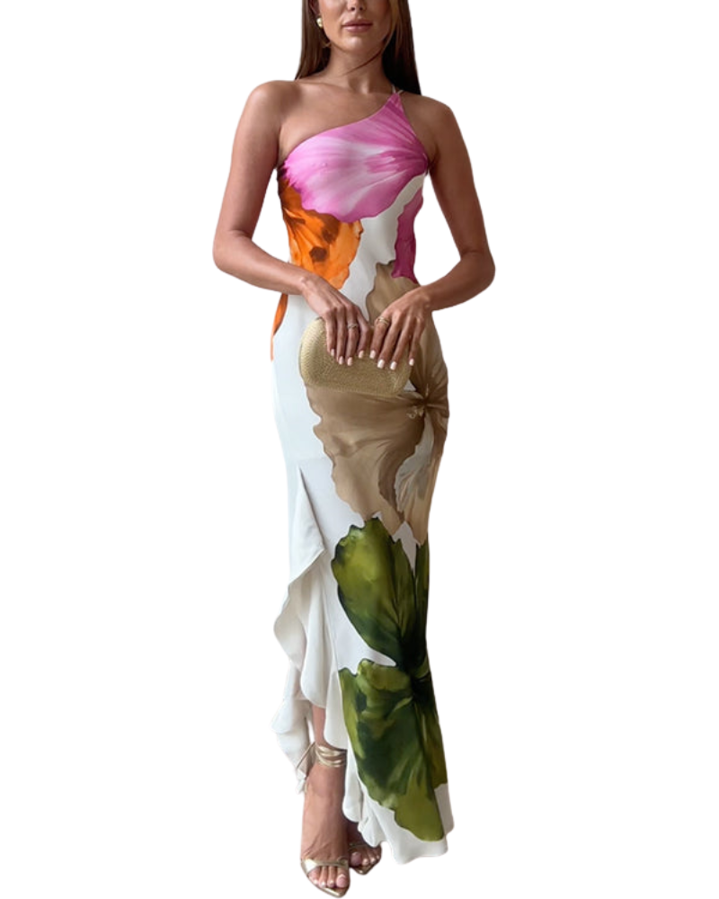 Women’s One Shoulder Floral Print Maxi Dress